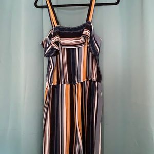 Navy, White, and Yellow Capri Pantsuit. Size L